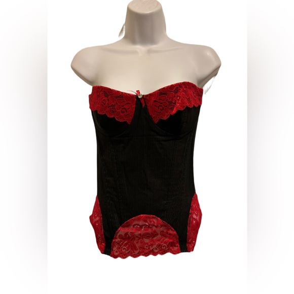Sm Pinstripe and Red lace Corset - Picture 2 of 14